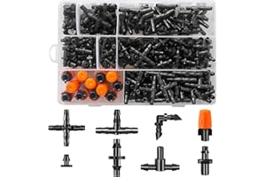 WZFLRUA 250-Piece Drip Irrigation Fittings Kit for 1/4" Tubing, Complete Set of Barbed Connectors for Drip System Setup (Nozz