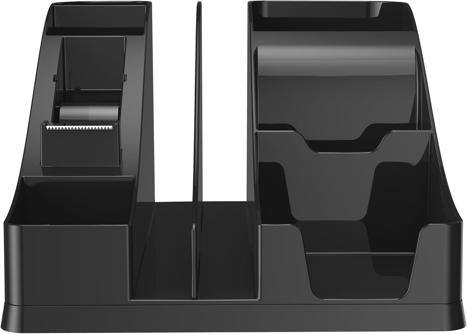 Deflecto Silhouettes All-In-One Desk Caddy, Office Supplies Caddy, Black With Silver Base, 8-1/8"W x 5-3/16"H x 9-1/8"D (35172) : Office Desk Trays : Office Products