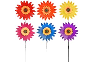 YOLYOO 6pcs Sunflower Lawn Pinwheels Wind Spinners Large Windmill Pinwheel for Garden,Yard, Party Outdoor Decor (Sunflower Pinwheels)