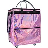 TCOMAKE (Large, Phantom Pink) Reusable Grocery Bag on Wheels, Shopping Bags with Wheels and Handle, Folding Rolling Tote, Zipper Cover, Carries Up to 76 LBS, for Laundry, Picnic