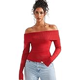 SUUKSESS Women Off Shoulder Sweaters Long Sleeve Ribbed Knit Going Out Fall Tops Blouse
