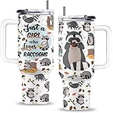 Uibunoo Raccoon Gifts, 40 Oz Just a Girl Who Loves Raccoons Tumbler with Handle & Straw, Thanksgiving Christmas Birthday Gift for Raccoon Lovers Women Men, Raccoon Cup, Raccoon Stuff, 1 PCS