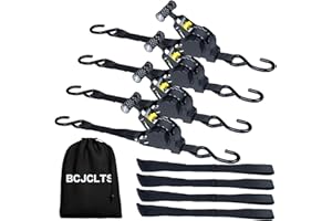 BCJCLTS Retractable Ratchet Straps,1" x 10' Heavy Duty Ratchet Straps Self Retractable Tie Down Straps with Soft Loops for Motorcycle, Truck,Trailer(4-Pack)