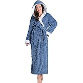 Skilydia Hooded Robes for Women Long,Sherpa Trim Fleece Bathrobes With Hood Long Plush Soft Warm Winter Robes for Women