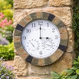 HomeZone Outdoor 38cm Clock and Thermometer Garden Wall Clock view 6