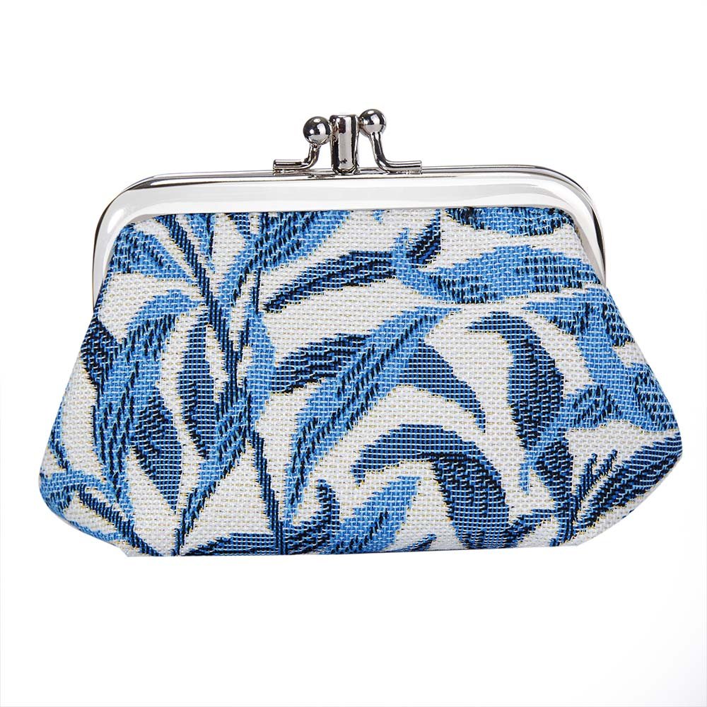 Signare Tapestry Cute Exquisite Double Pocket Kiss Lock Coin Purse for Women with William Morris Design (Willow Bough, FRMP-WIOW)