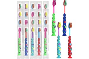 Akulgaci 100 Pack Kids Toothbrush Soft bristles Toddler Lovely Toothbrush with Suction Cup Bulk, Includes Travel Covers, Individually Wrapped Toothbrushes for Kid Home School Daycare Camp (Candy)