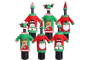 Homyplaza 6PACK Christmas Wine Bottle Cover Knit Sweater Wine Bottle Dress Cartoon Wine Bottle Cover for Christmas Decorations Christmas Sweater Party Decorations (Embroidery cartoon,)