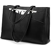 LOVEVOOK Laptop Tote Bag for Women 15.6 Inch Waterproof Leather Computer Bags Business Office Work Briefcase Black