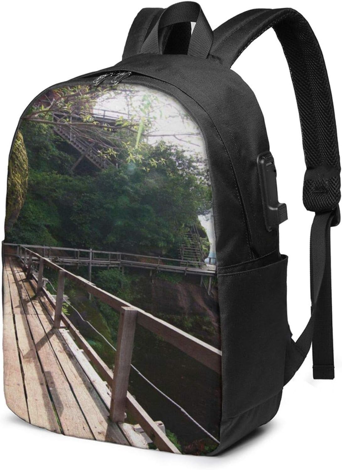 Laptop Rucksack Business Rucksack für 17 Zoll Laptop, Holzleiter Rock Mountains Schulrucksack Mit USB Port für Arbeit Wandern Reisen Camping, für Herren Damen
