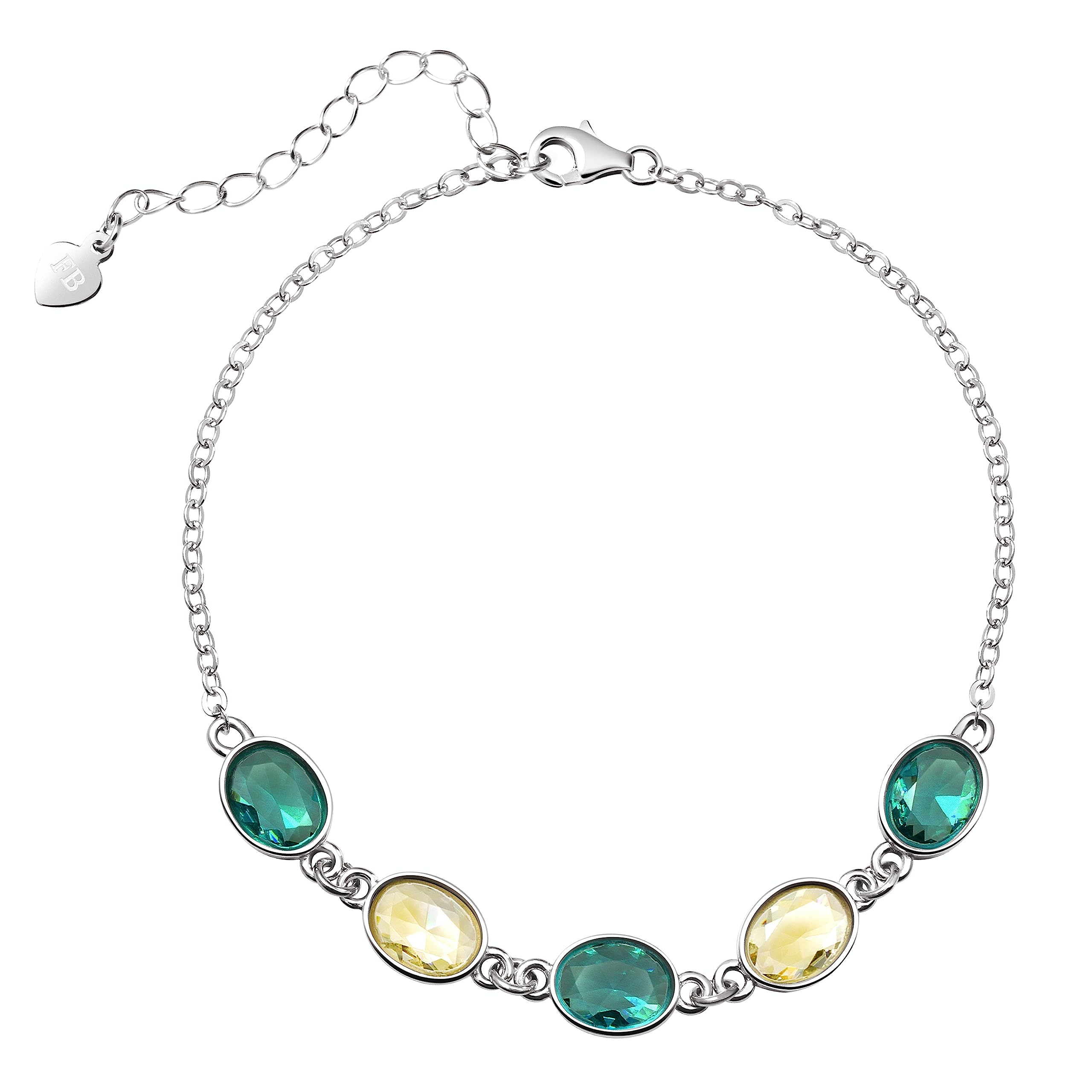 Franki Baker Facetted Citrine Yellow & Jade Green Crystals 925 Sterling Silver Bracelet Length:18.5cm+5cm