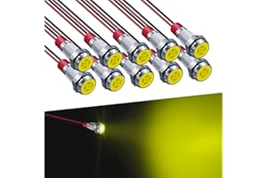 FICOLPO 10 Pcs LED Metal Waterproof Indicator Light, 12-24V 1/4'' Mounting Hole Pre-Wired Pilot Signal Light for Car, Trucks, Boats, Marine, Dash, Industrial Electricity (Yellow, 6mm)