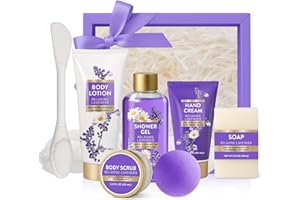 SPA LUXETIQUE WORLD Christmas Gifts for Women, 8 piece Lavender Gift Sets for Women with Bubble Bath, Relaxing Spa Gifts for Wife, girlfriend and Mom, Bath Gift Baskets Set with Body Scrub, Body Lotion, Hand Cream