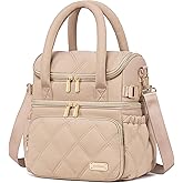 Weitars Lunch Bag for Women Men,Double Deck Lunch Box for Women,Quilted Lunch Tote for Work,Insulated Lunch Cooler Leakproof Lunchbox for Adult with Shoulder Strap &Pockets for Picnic Hiking (Khaki)