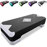 GYMMAGE Adjustable Workout Aerobic Stepper, Aerobic Exercise Step Platform with 2 Risers, Exercise Step Deck for Fitness, 26.5" Trainer Stepper with Non-Slip Surface Home Gym &amp; Extra Risers Options