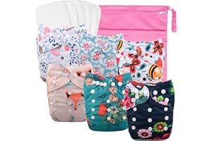 babygoal Reusable Cloth Diapers for Girls, Adjustable Washable Nappy 6pcs+ 6pcs Microfiber Inserts+One Wet Bag 6YDG08