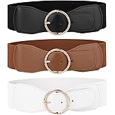 JASGOOD 3 Pack Women Wide Elastic Waist Belt for Dress Ladies Stretch Belt with Gold Round Buckle