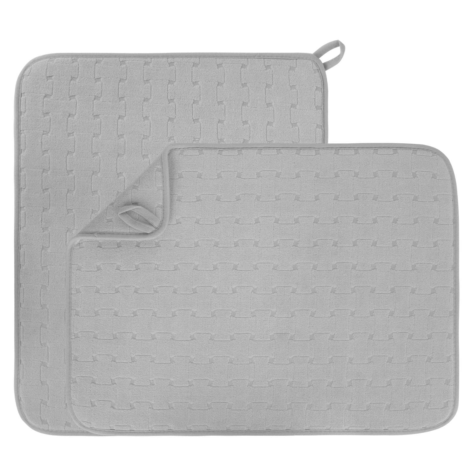 Niuoppy 2Pcs Dish Drying Mat, 38x50cm Highly Absorbent Draining Board Mats, Non Slip Washable Kitchen Counter Mat, Insulated Placemat, Microfiber Draining Drainer Mat (Grey, 38x50 cm)