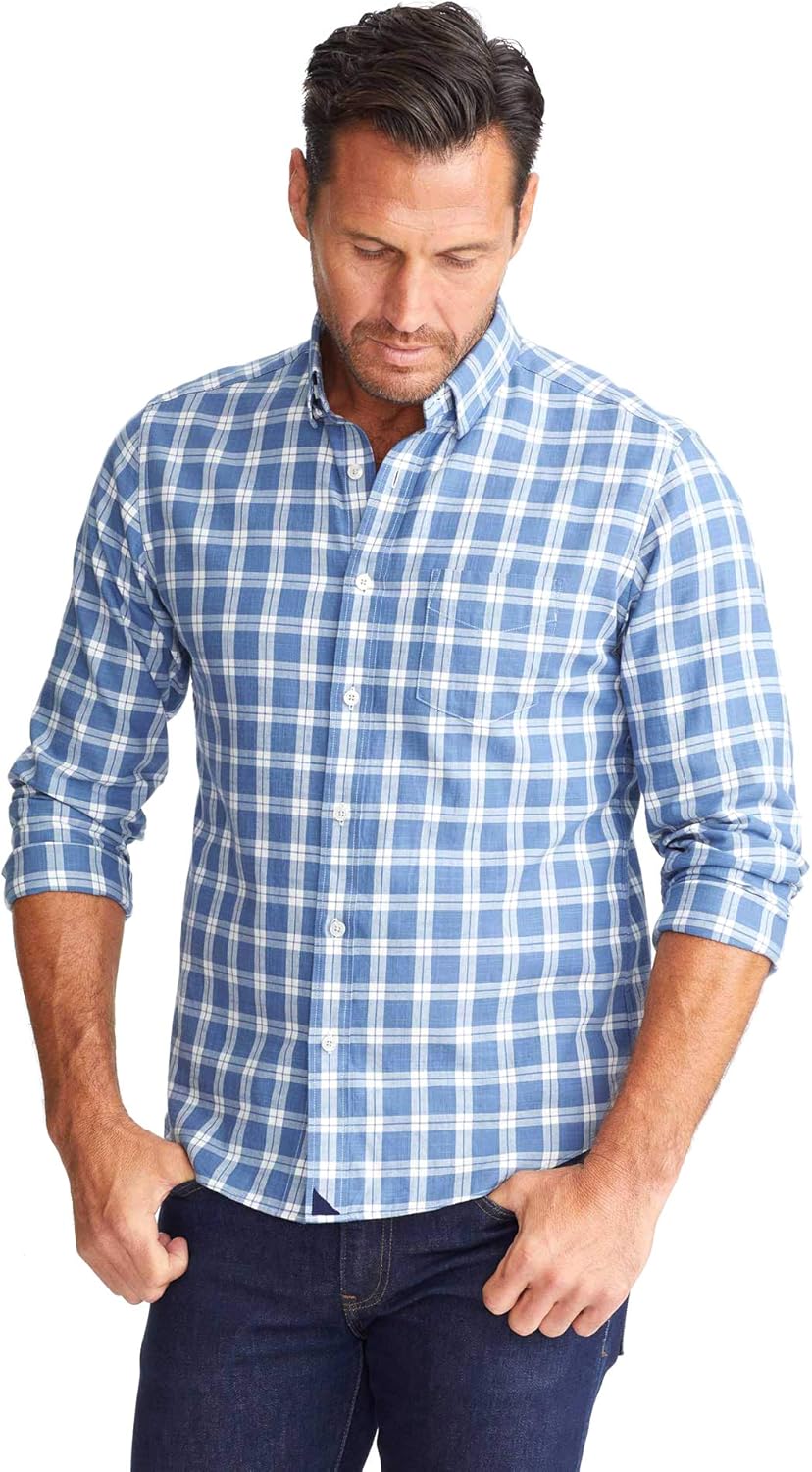 UNTUCKit Untucked Shirt for Men, Plaid Blue, Long Sleeve