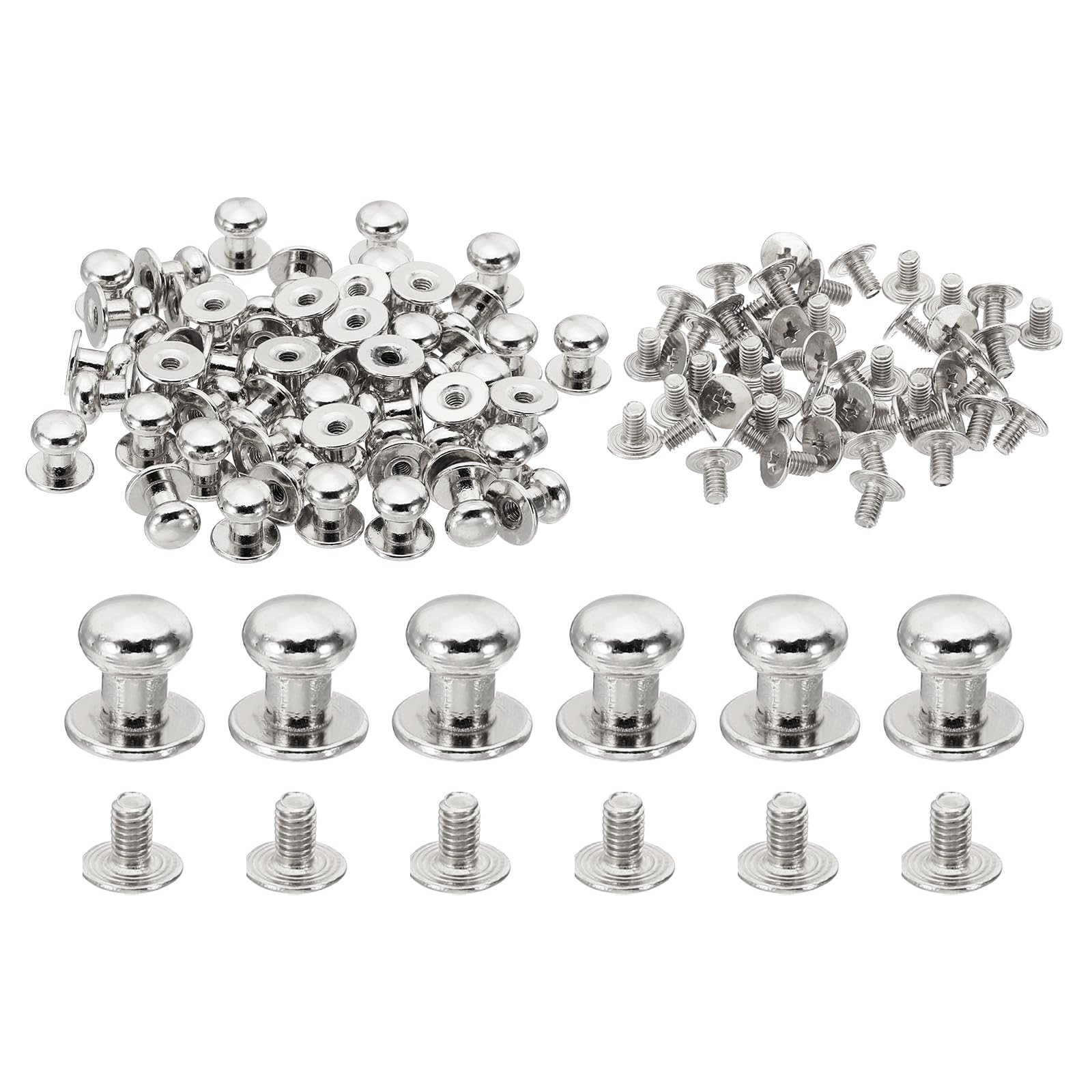 PATIKIL 8mm Leather Rivets, 30 Sets Round Button Head Studs Metal Screw Studs Posts Chicago Screws Rivet for Clothing Leather Crafts, Silver Tone