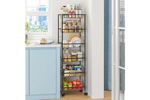 3IngSeagulls Fruit Vegetable Basket for Kitchen, 6 Tier Fruit and Vegetable Storage Cart, Metal Wire Storage Baskets with Wheels, Small Rolling Cart Organizer Rack for Pantry, Living Room, Bathroom