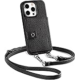 LUCKYCOIN for iPhone 15 Pro Crossbody Wallet Phone Case,Compatible with MagSafe,Genuine Leather Magnetic Phone Case with Card Holder and Adjustable Strap,with RFID Blocking Black