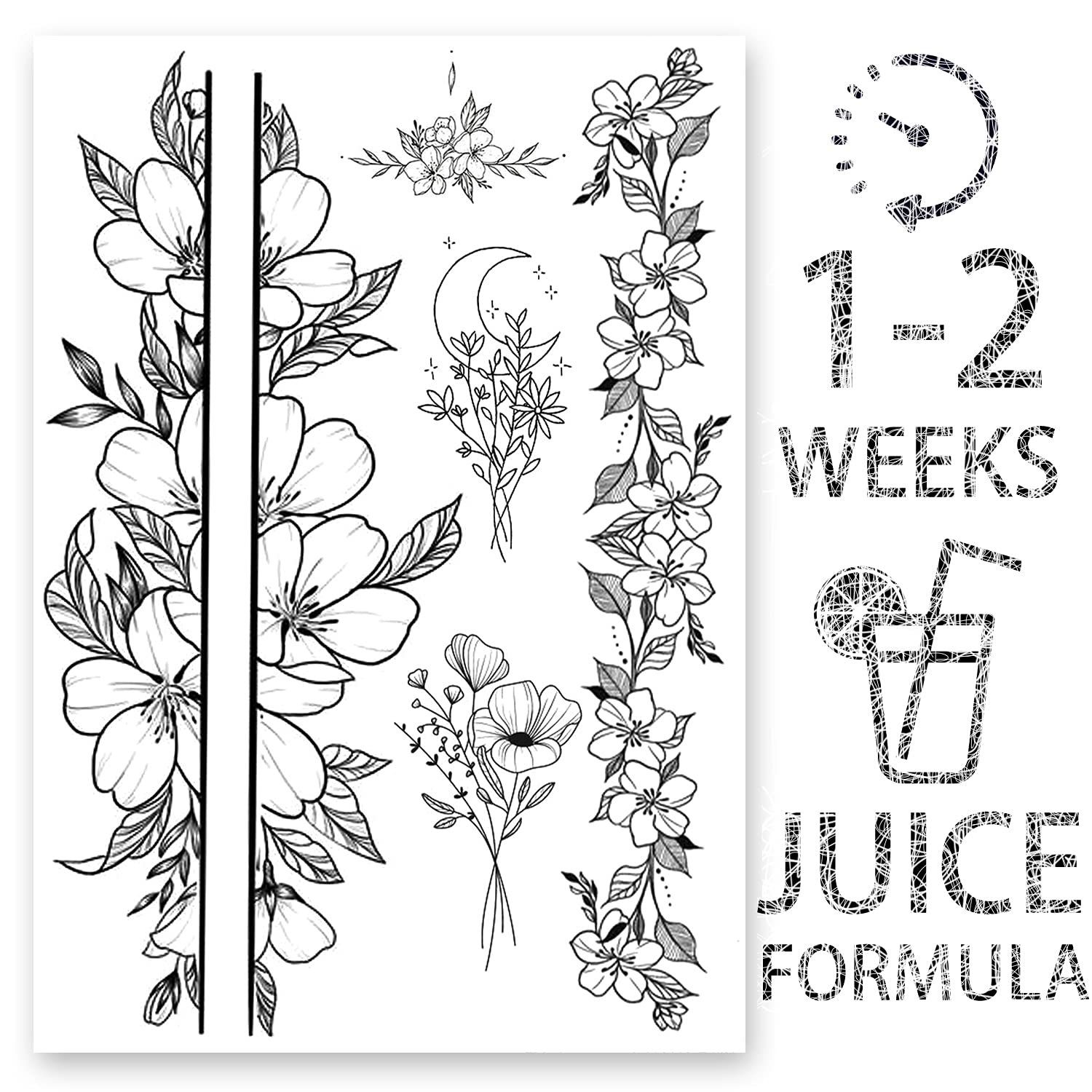 AWAKEN Temporary Fake Tattoos Semi Permanent Juice Tattoo Stickers Plant-based Waterproof Temporary Tattoo Lasts 1-2 Weeks (Design 11)