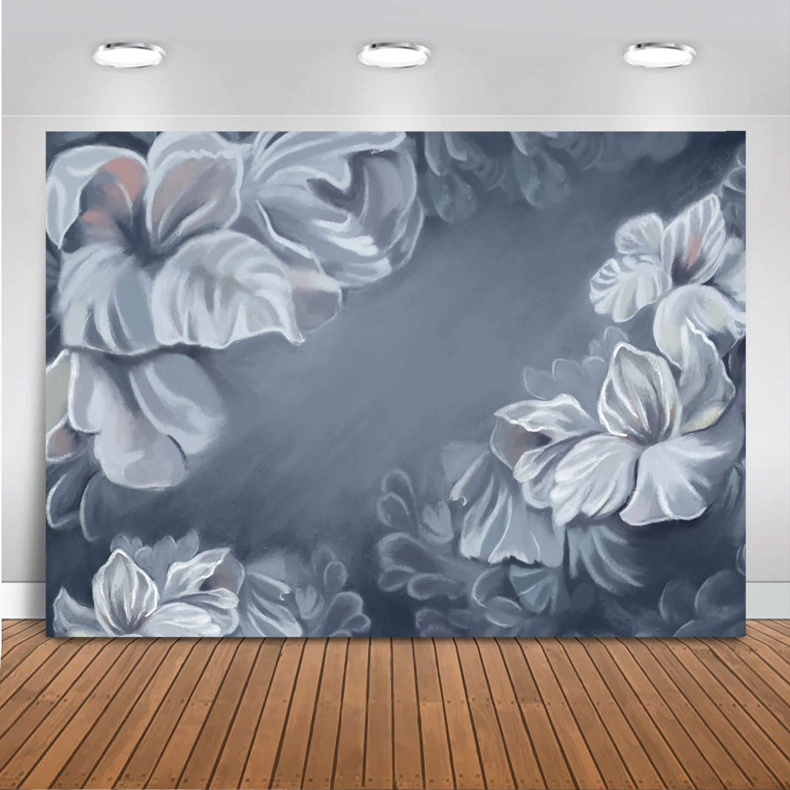 Avezano 2.1x1.5m Wall Art Floral Pictures: White Abstract Floral Backdrop Flowers Backdrops for Photography Baby Shower Portrait Photo Booth