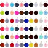 60 Pcs Colorful Pom Poms Keychains Faux Fur Ball Pom Poms Puff Ball with Keychain Hooks, Fluffy Balls Bag Keychain, Faux Fur Keyring for Women Pendant Accessories(30 Colors)