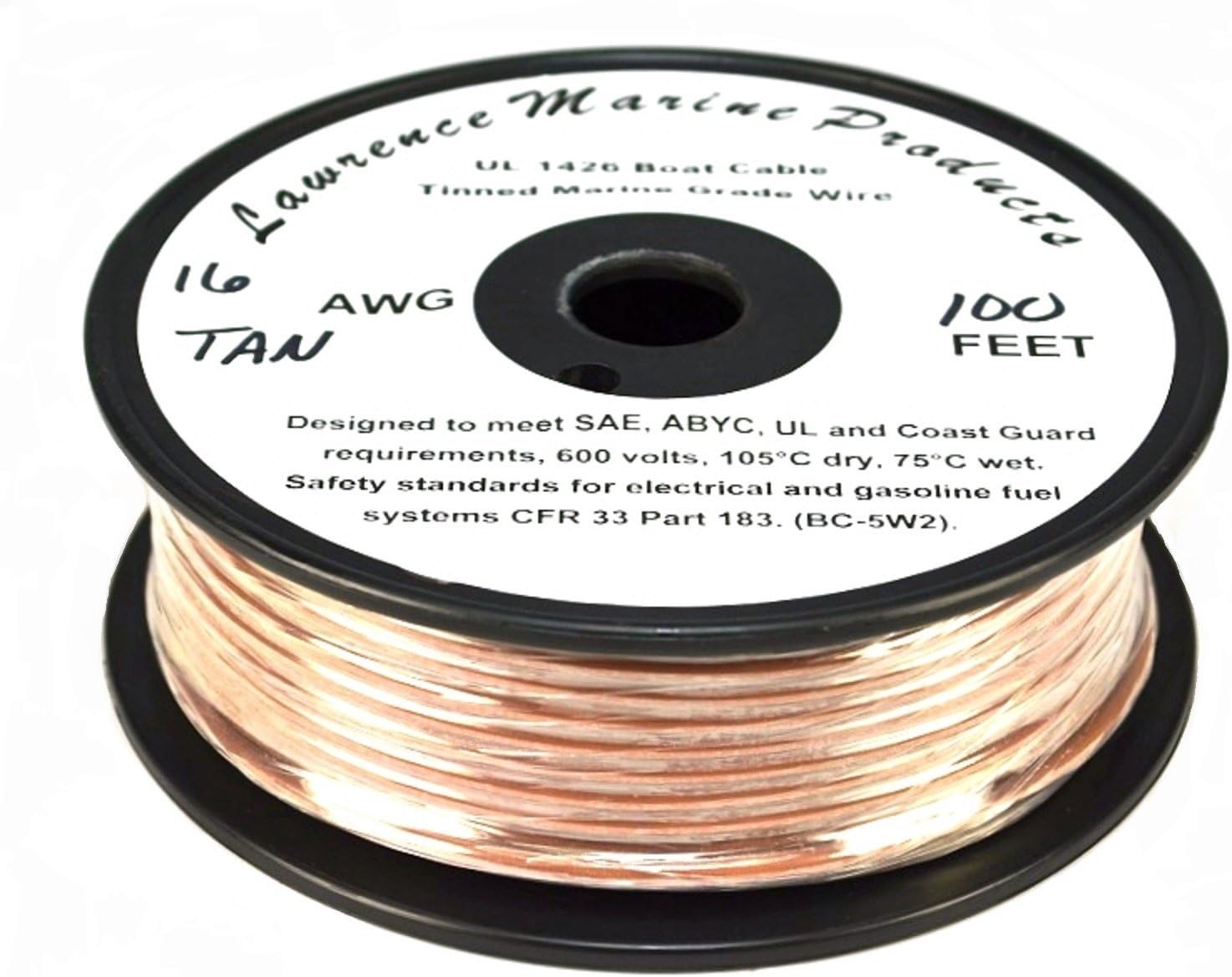 16 AWG Tinned Marine Primary Wire, Tan, 100 Feet