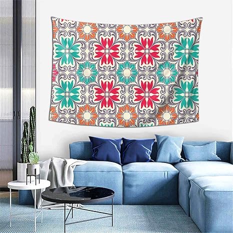 Amazon Co Jp Gukisala タペストリー 花の装飾的なイラストが咲くオリエンタルモロッコヴィンテージ 多機能 毛布 おしゃれな壁掛け インテリア ファブリック装飾用品 モダンなアート 和風 壁掛け クールジャパン 家飾り ホーム キッチン