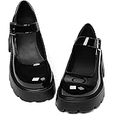 AOSPHIRAYLIAN Mary Janes Platform Mary Janes for Women Round Toe Dress Shoes for Women Ankle Strap Chunky Heel Uniform Women's Pumps