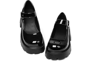 AOSPHIRAYLIAN Mary Janes Platform Mary Janes for Women Round Toe Dress Shoes for Women Ankle Strap Chunky Heel Uniform Women's Pumps