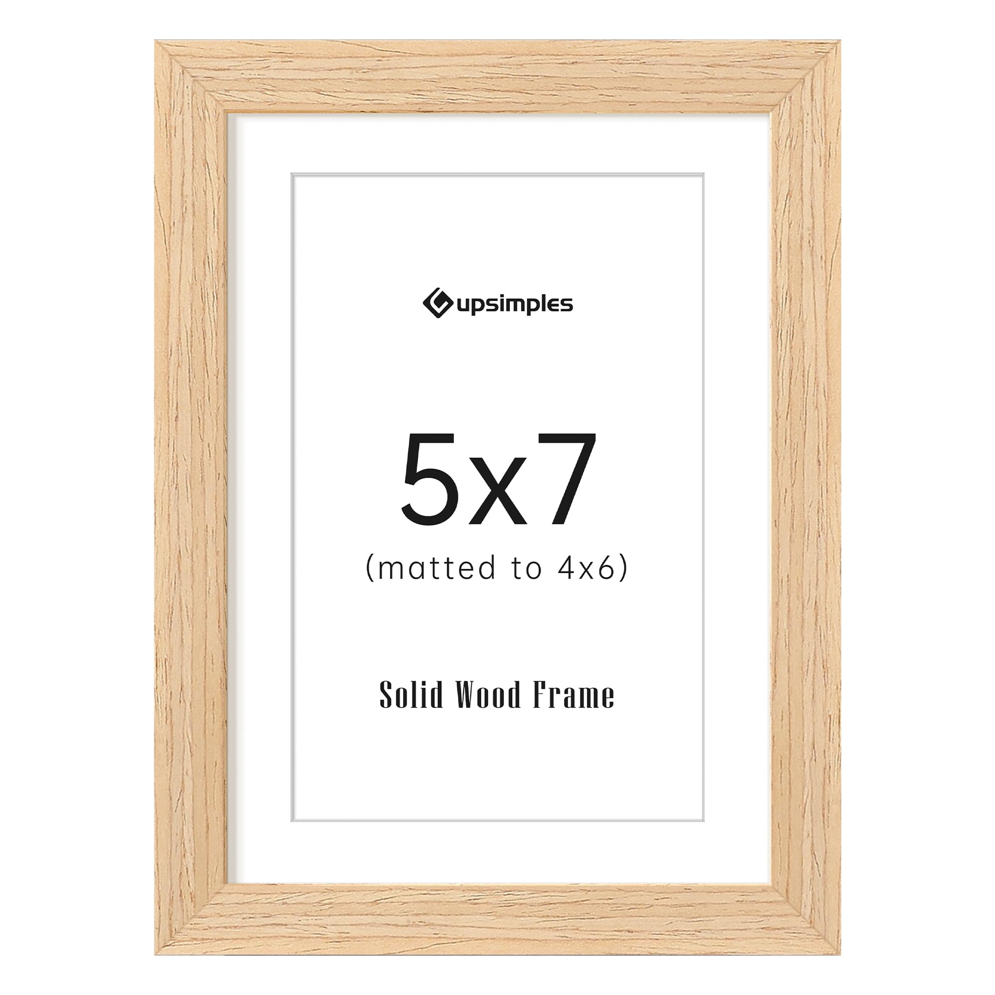 Photo 1 of upsimples 5x7 Picture Frame, Natural Solid Wooden Picture Frames, Display 4x6 with Mat or 5 x 7 Without Mat, Wall or Tabletop, 1 Pack, Natural