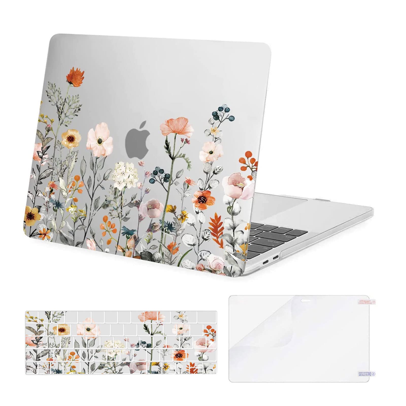 MOSISO Compatible with MacBook Pro 13 inch Case M2 M1 2026 2025 2024 2023-2016 A2338 A2289 A2251 A2159 A1989 A1706 A1708, Garden Flowers Hard Shell Cover &Keyboard Skin&Screen Protector, Transparent — image 1