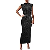 YIGAMA Womens Bodycon Dress Silver Back Slit Sleeveless Elegant Party Cocktail Formal Spring Maxi Dresses