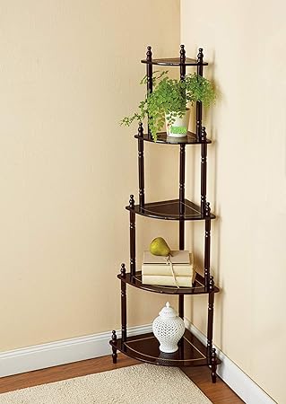Flipzon 5 Shelve/Tier Wooden Wall Corner Table, Wall Decorative Shelf, Brown Finish (Need to Be