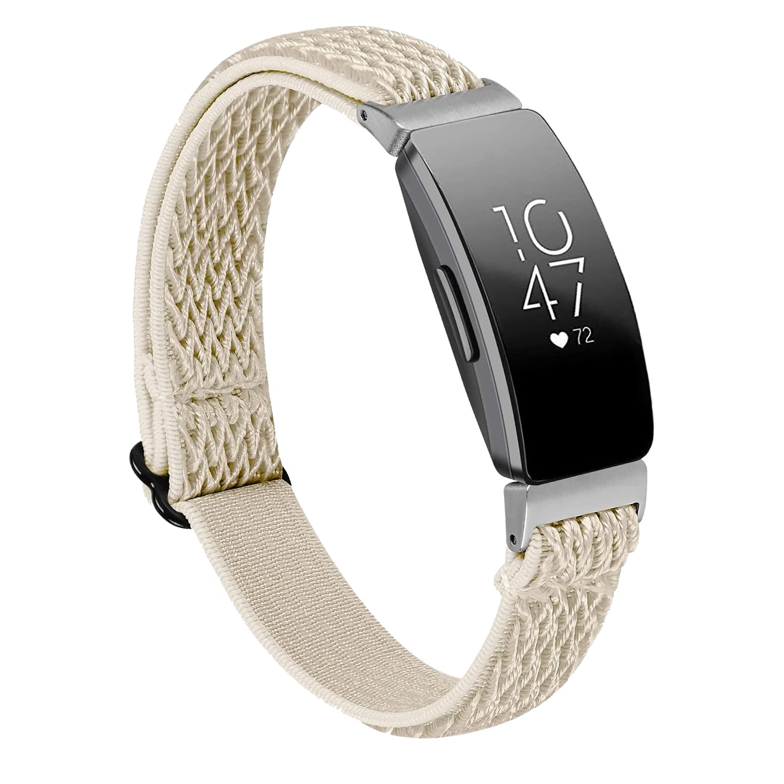 Miimall Sport Strap Compatible with Fitbit Inspire 2/Inspire HR/Inspire, Soft Nylon Elasticity Wristband Slim Skin-Friendly Adjustable Replacement Breathable Band Women Men for Fitbit Luxe-Beige