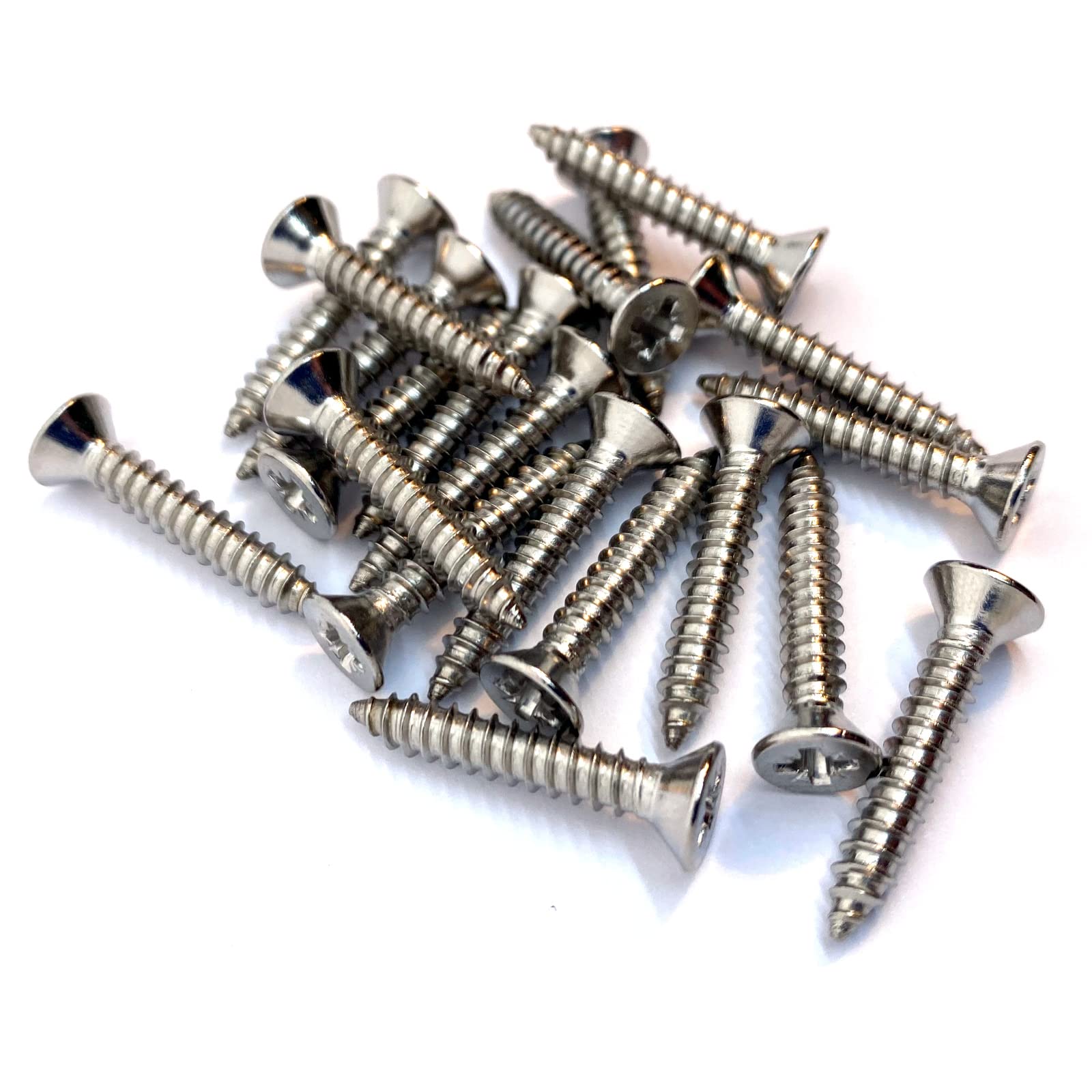 No.8 x 1" (4.2mm x 25mm) Pozi Countersunk Self-Tapping Screw DIN7982 - A4 (316) Stainless Steel (Pack of 20)