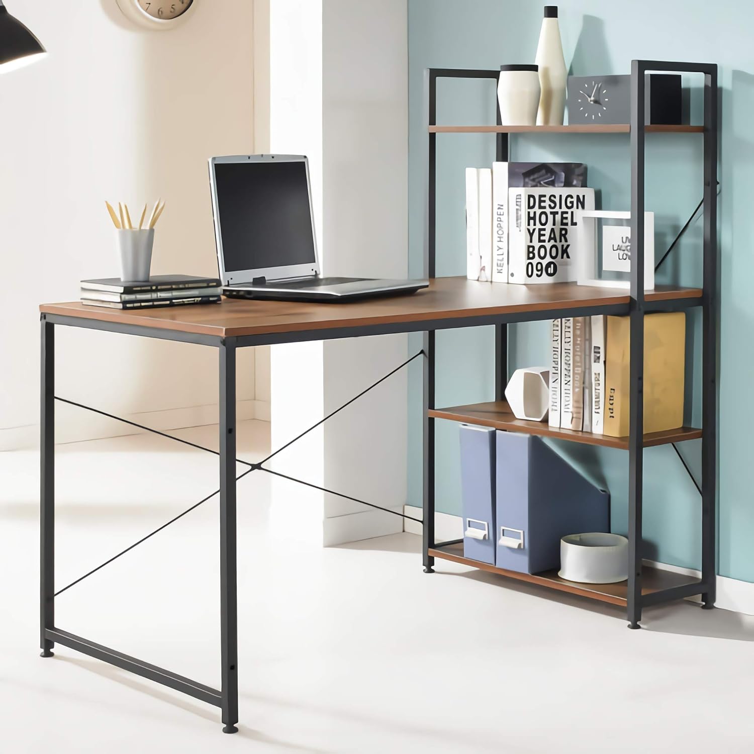 CLOZ Computer Desk 47 Inch Study Table with Iron Shelves Detachable Metal Industrial Style Multi-Function Desk for Home Office: Kitchen & Dining