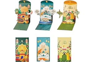 Ruxaqm 6pcs 3D Pop-Up Eid Mubarak Money Envelopes Holders for Cash Ramadan Eidi Envelope Wallets Gifts Gold Foil Eid Al-Fitr 