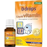 Ddrops&reg; Baby Organic Liquid Vitamins A&amp;D Drops for Infants, 60 Drops. Supports Babies&rsquo; Eye Health, Bone Development and Immune Function. Certified Organic, Non-GMOs, Allergy-Friendly
