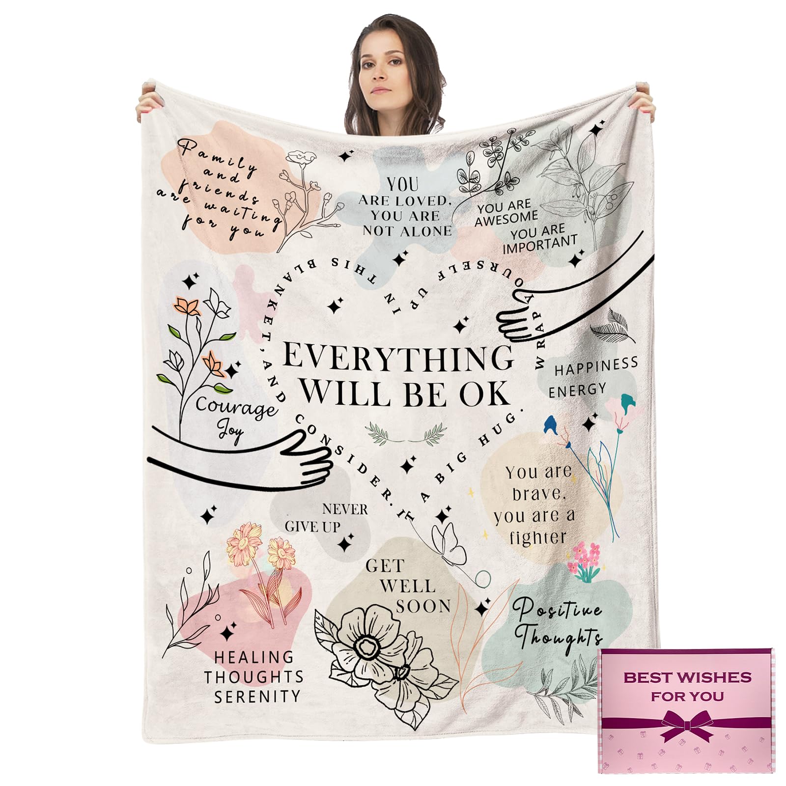 NlsqEU Get Well Soon Gifts, Blanket Gifts for Women Men, Get Well Soon Blanket Thinking of You Gifts for Sick Women Men Kids Flannel Blankets Cheer up Gifts Inspirational Gifts 59 * 51 inch (English)