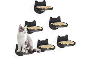 UIPAME 6-Pcs Cat Shelves Wall Mounted, Cat Wall Shelves Climbing Steps, Cat Shelves and Perches for Wall, Cat Wall Furniture with Scratching Pad, Cat Climbing Shelves Cat Wall Steps for Indoor Kitty, Cats