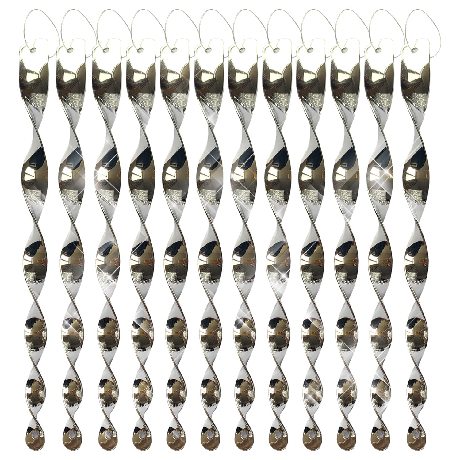 12 Pcs Birds Repellent Scare Rod,Reflective Scare Spiral Rods Hanging Decorative,Keep Birds From Window,Patio,House,Home,Garden (Silver)