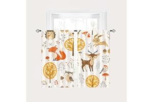 YUANZU Kids Bedroom Curtains Rod Pocket Boys Girls Autumn Forest Jungle Deer Rabbit Fox Owl Hedgehog Bird Animals Print Pattern Window Drapes for Nursery Baby Playroom W28 x L48 Inch 2 Panels