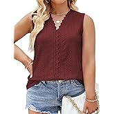 VISLILY Womens-Plus-Size-Summer-Tank-Tops Cute Lace V Neck T Shirts Casual Sleeveless Blouses Trendy Eyelet Tunics Tee