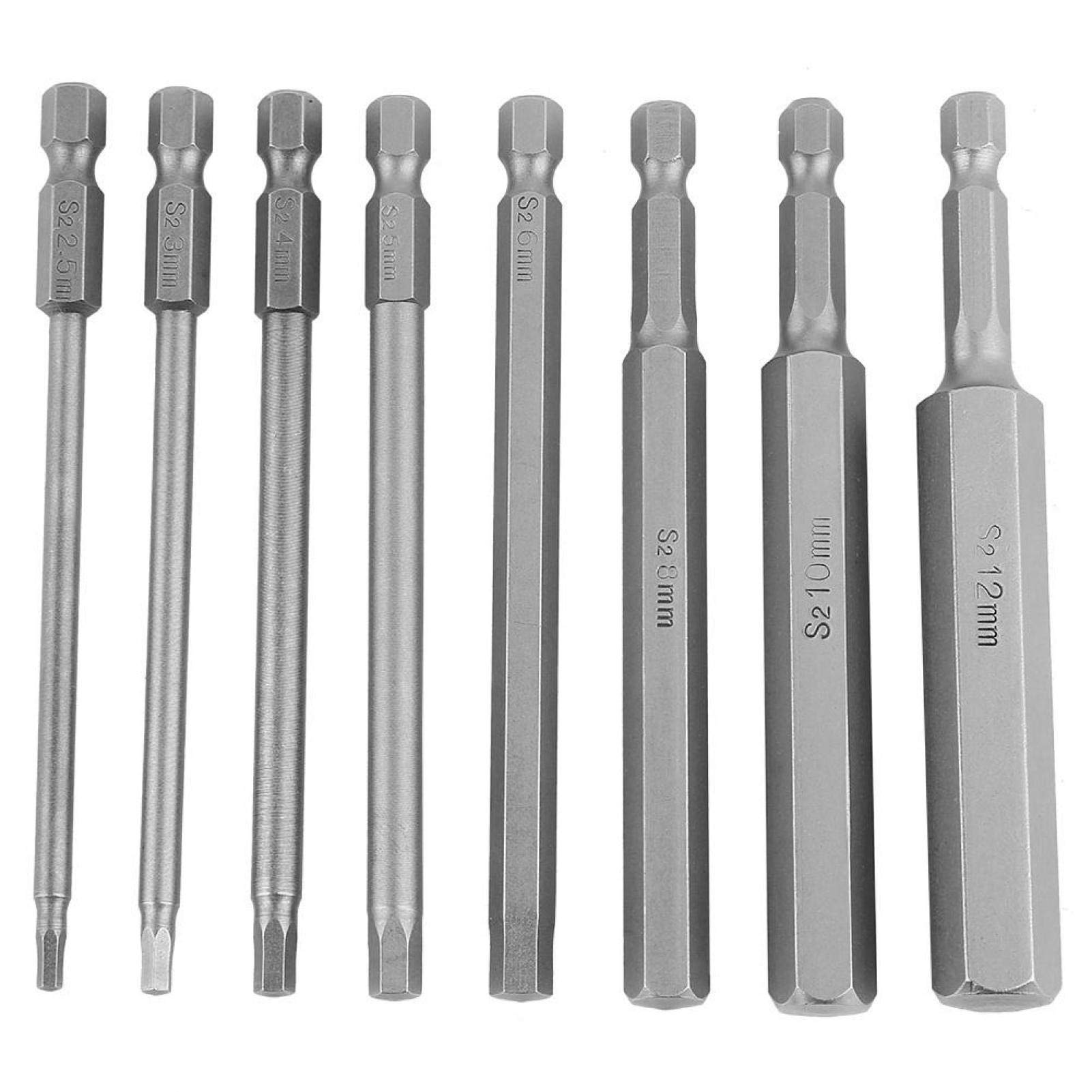 Screwdriver Bits Set, 8pcs 100mm Length 1/4" Hex Shank Head BST Screwdriver Bit 2.5-12mm Set Kit