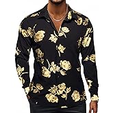 Hi-Tie Mens Hipstar Luxrury Paisley Floral 3D Printed Dress Shirts Shiny Long Sleeve Button Down Party Disco Nightclub Shirt