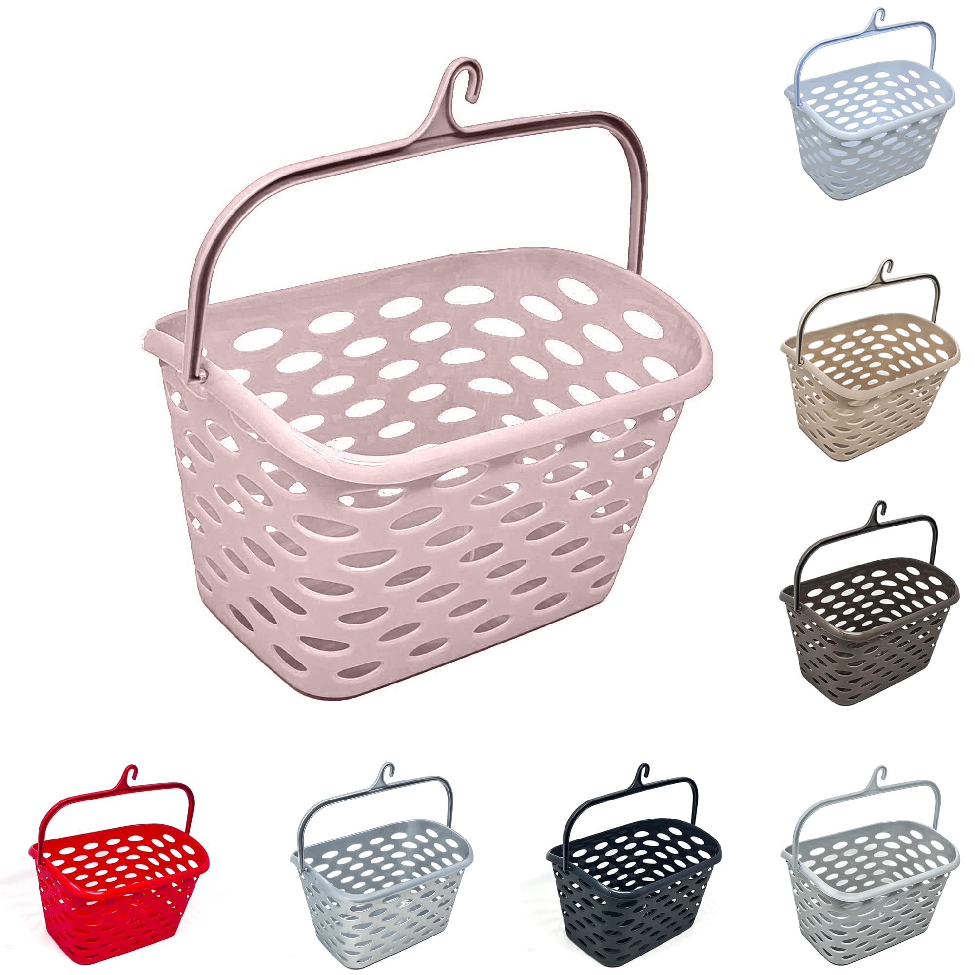 Durable Plastic Peg Tidy Basket Laundry/Clothes Pegs with Handle Light Weight Convenient Size for All Garment Hanging with Hook Washing Line Airer Basket (Pink Peg Basket) — image 1